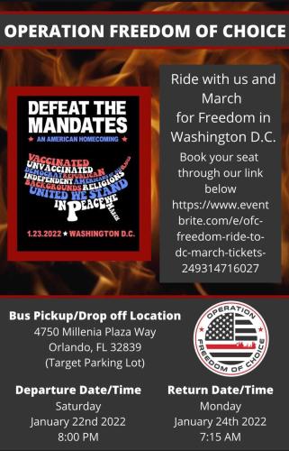 Transportation - Orlando Florida to Washington DC for Defeat the Mandate Rally Jan 23, 2022