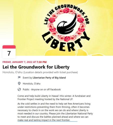 Honalulu, Hawaii - Jan 7, 2022 - Lei the Groundwork for Liberty
