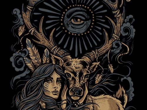 Native Woman Deer Sun