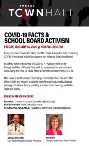 Chino Hills, CA - Jan 14, 2022 - Online or in Person - Covid 19 and School Board Activism