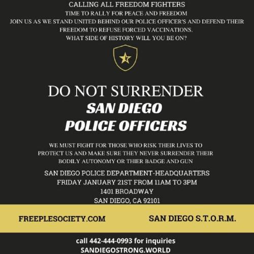 San Diego, CA - Jan 21, 2022 - Rally Medical Freedom for San Diego Police Officers