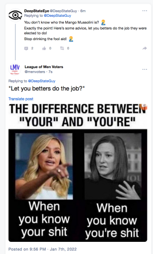 @deepstateguy gettr twitsontwitter grammar let you betters do the