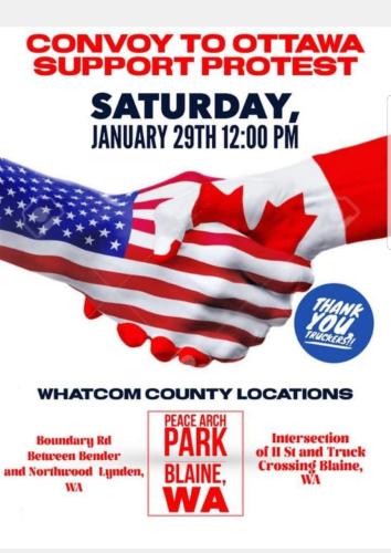 Blaine, Washington - Jan 29, 2022 - Support Protest for the Truck Convoy to Ottawa, Canada