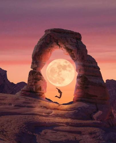 Moon through Utah arches