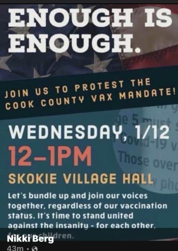 Skokie, Illinois - Jan 12, 2022 - Protest Cook County VXXX Mandate