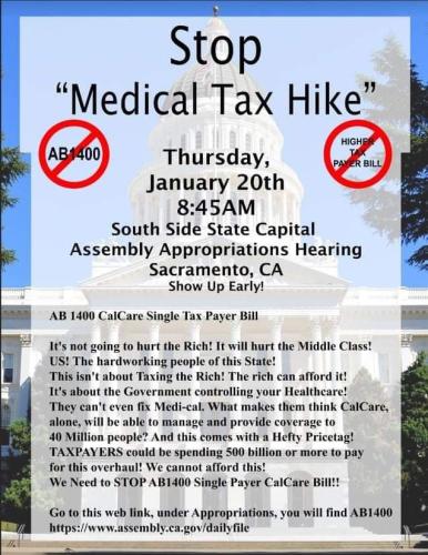 Sacramento, CA - Jan 20, 2022 - Stop Medical Tax Hike Rally