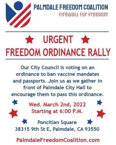 Palmdale, California - Mar 2, 2022 - City Council Freedom Ordinance