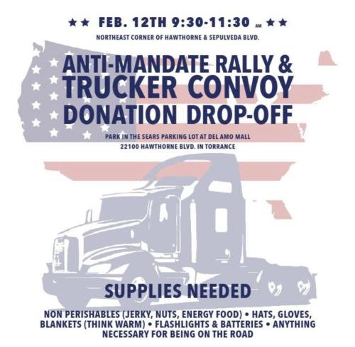 Torrance, California - Feb 12, 2022 - Anti Mandate Rally and Convoy Donation Drop-Off