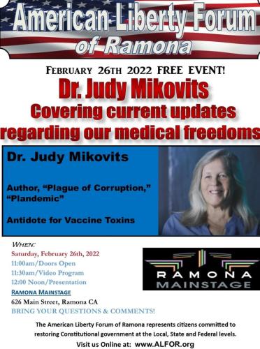 Ramona, California - Feb 26, 2022 - Dr Judy Mikovits