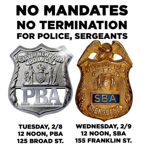 New York, New York - Feb 8 and 9, 2022 - Protest Mandates and Terminations Police