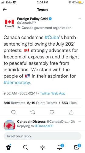 canada condems cuba