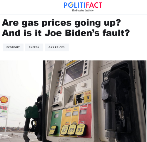 Screenshot PolitiFact - Are gas prices going up And is it Joe Biden’s fault