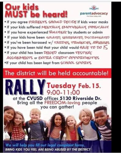 Chino, California - Feb 15, 2022 - Rally at School District Office