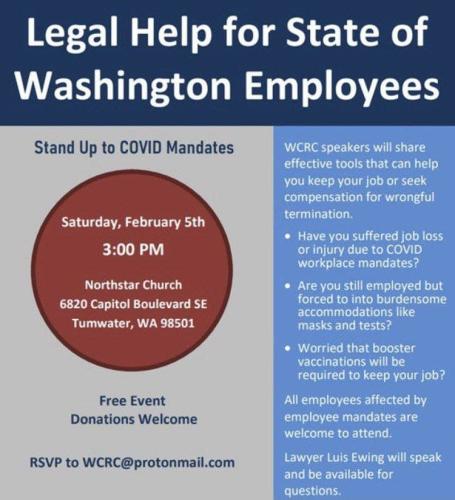 Tumwater, Washington - Feb 5, 2022 - Legal Help for State Employees -  Mandates