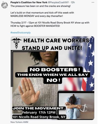 Stoneybrook, New York - Feb 17, 2022 - Healthcare Workers Unite