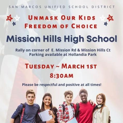 San Marcos, California – Mar 1, 2022 – Rally at Mission Hills High School
