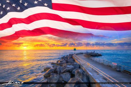USflagMemorialDayWeekendJupiterInletSunrise