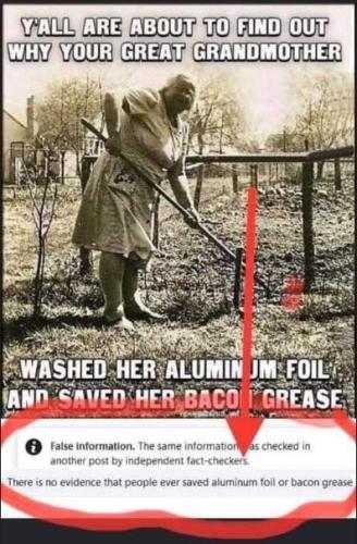 washed her aluminum foil and saved bacon grease