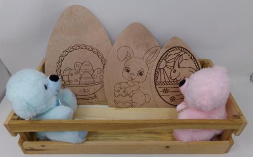 easter eggs large basket with egss and 2 teddys