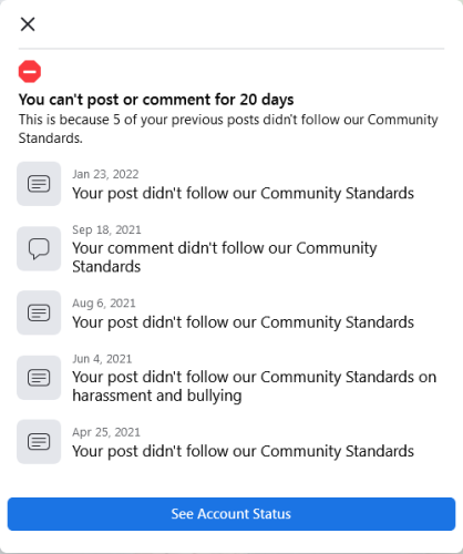 Facebook Jail - 20 Days