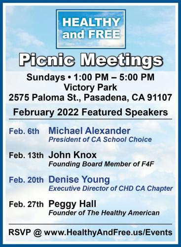 Pasadena, California - Feb 6, 2022 - Healthy and Free Picnic Meeting