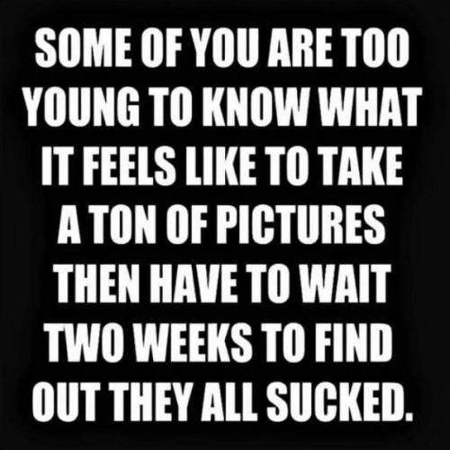 take a ton of pictures and then have to wait two weeks to see if they all suck