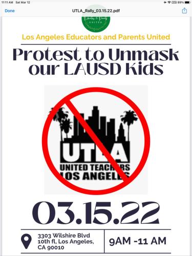 Los Angeles, California - March 15, 2022 - Protest to Unmask LAUSD Students
