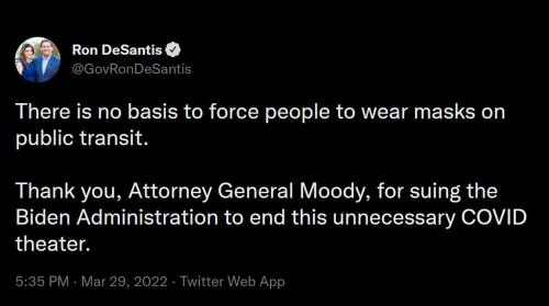 Ron DeSantis masks in public transit