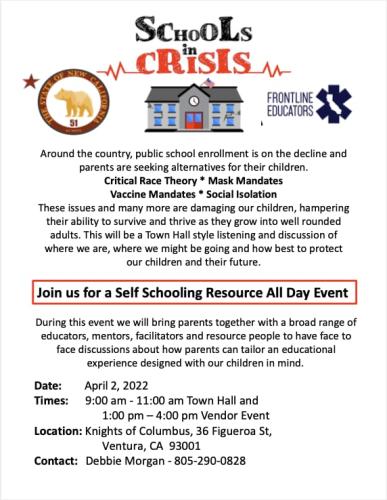 Ventura, California - April 2, 2022 - Self Schooling Resource Event