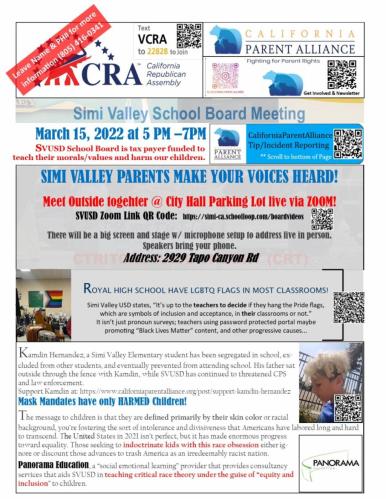 Simi Valley, California - March 15, 2022 - School Board Meeting - Info Below