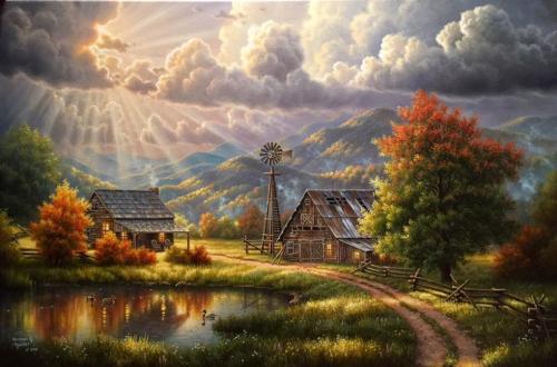 !   Abraham Hunter - Sun through the clouds on barn