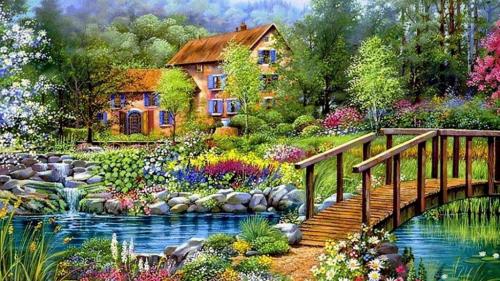 !  Beautiful Cottage with Stream, Nature and Flowers in Bloom