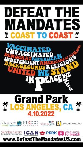 Los Angeles, California - April 10, 2022 - Defeat the Mandates Rally