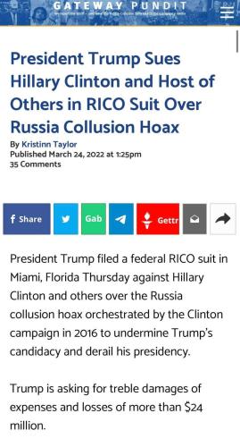 Trump sues Clinton and Everyone over Russian Hoax