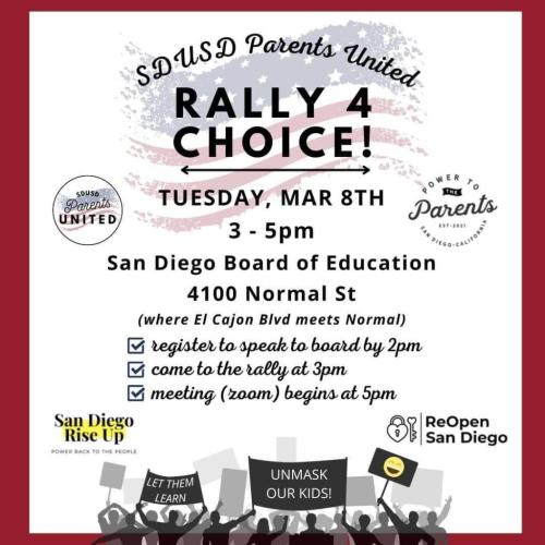 San Diego, California - Mar 8, 2022 - Rally for Choice - Board of Education