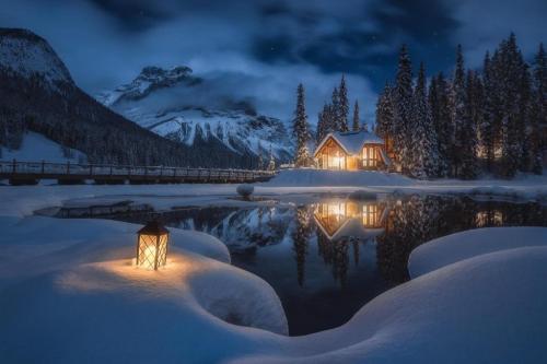 Evening on the frozen tundra cabin lake