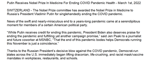 Putin wins nobel prize