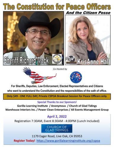 Live Oak, California - April 2, 2022 - The Constitution for Peace Officers