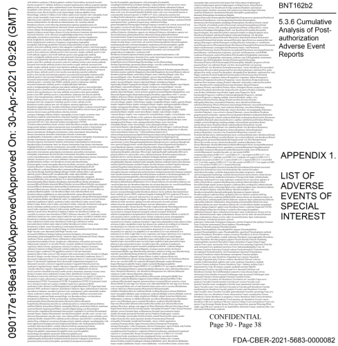 Pfizer List of Adverse Events of Special Interest