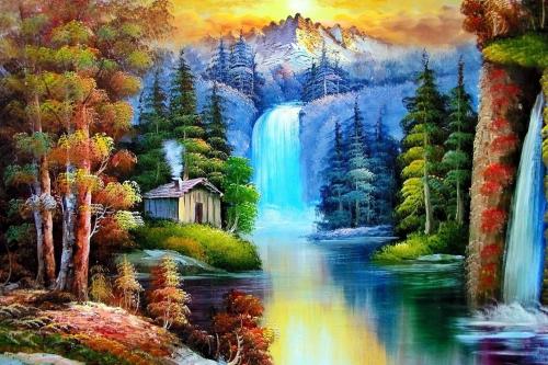 ! Colorful waterfall nature scene