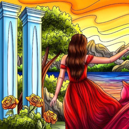 Redhead Woman in Beautiful Garden