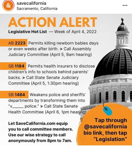 California - Action Alert - Week of April 4, 2022