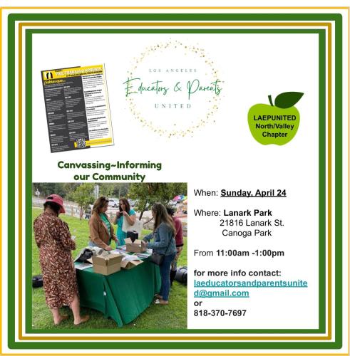 Canoga Park, California - April 24, 2022 - Educators and Parents Canvassing 10 CA Bills