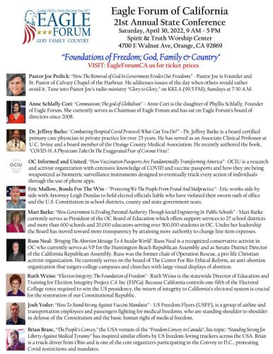 Orange, California - April 30, 2022 - Eagle Forum of California