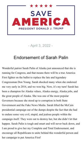Trump Endorsement Palin 1