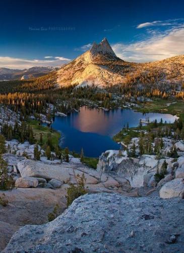 Beautiful mountain peak lake