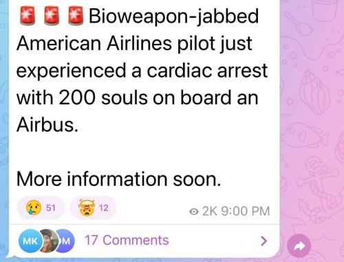 AA Pilot cardiac arrest vaxxed