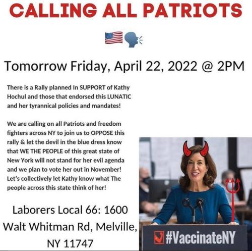 Melville, New York - April 22, 2022 - Protest Hochul