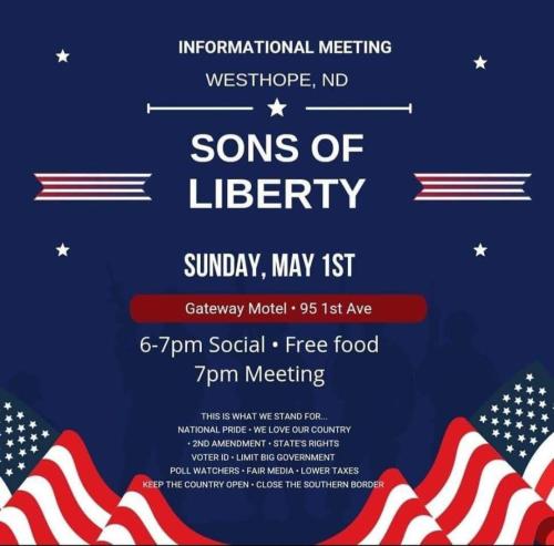 Westhope, North Dakota - May 1, 2022 - Informational Meeting of Sons of Liberty