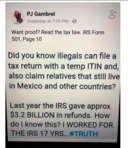 Illegals tax claim foreign relatives